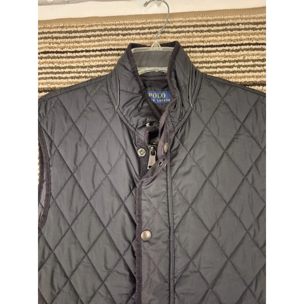 Polo Ralph Lauren Mens Black Diamond Quilted Vest Mock Neck Full Zip Large